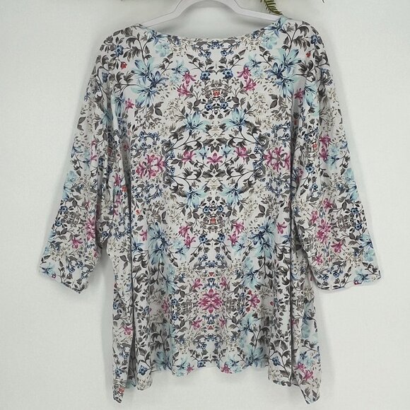 J Jill Tunic Top 4X Lightweight Flowy Blouse 3/4 Sleeve Boho Floral Print soft - Picture 4 of 6